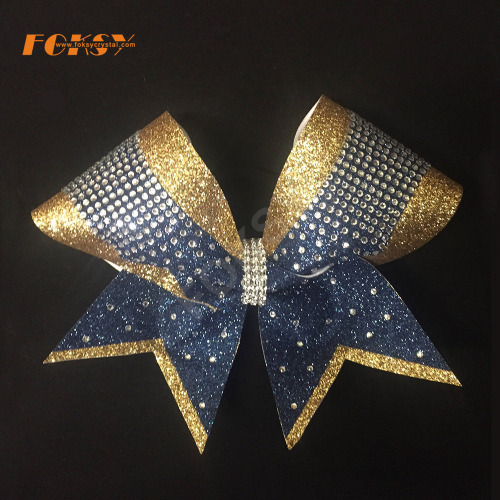Navy blue glitter and  crystal rhinestone cheer bow transfer
