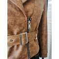 Women's Vintage Slim-fit Leather Bomber Biker Short Jacket