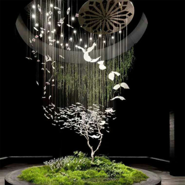 Modern Hotel Lobby Theatre Salon Decoration Custom LED Glass Bird Chandelier
