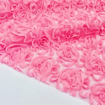 Pink Rose 3d Flower Embroidered Mesh Lace Fabric