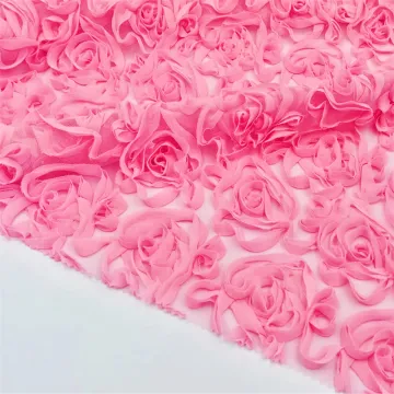 Pink Rose 3d Flower Embroidered Mesh Lace Fabric