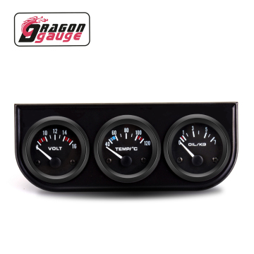 DRAGON GAUGE 52mm Triple Gauge Kit - Auto Voltmeter, Water Temp, and Oil Pressure Gauge with Sensors