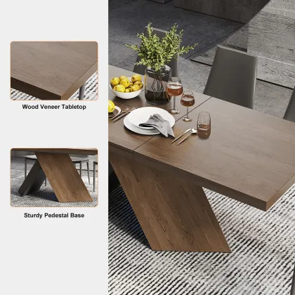 Q&N Solid Wood Rectangle Extendable Dining Table Set - Walnut Folding Dining Table for 6-8 Seaters