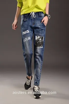 women harem pants wome new model casual loose ripped applique jeans pants