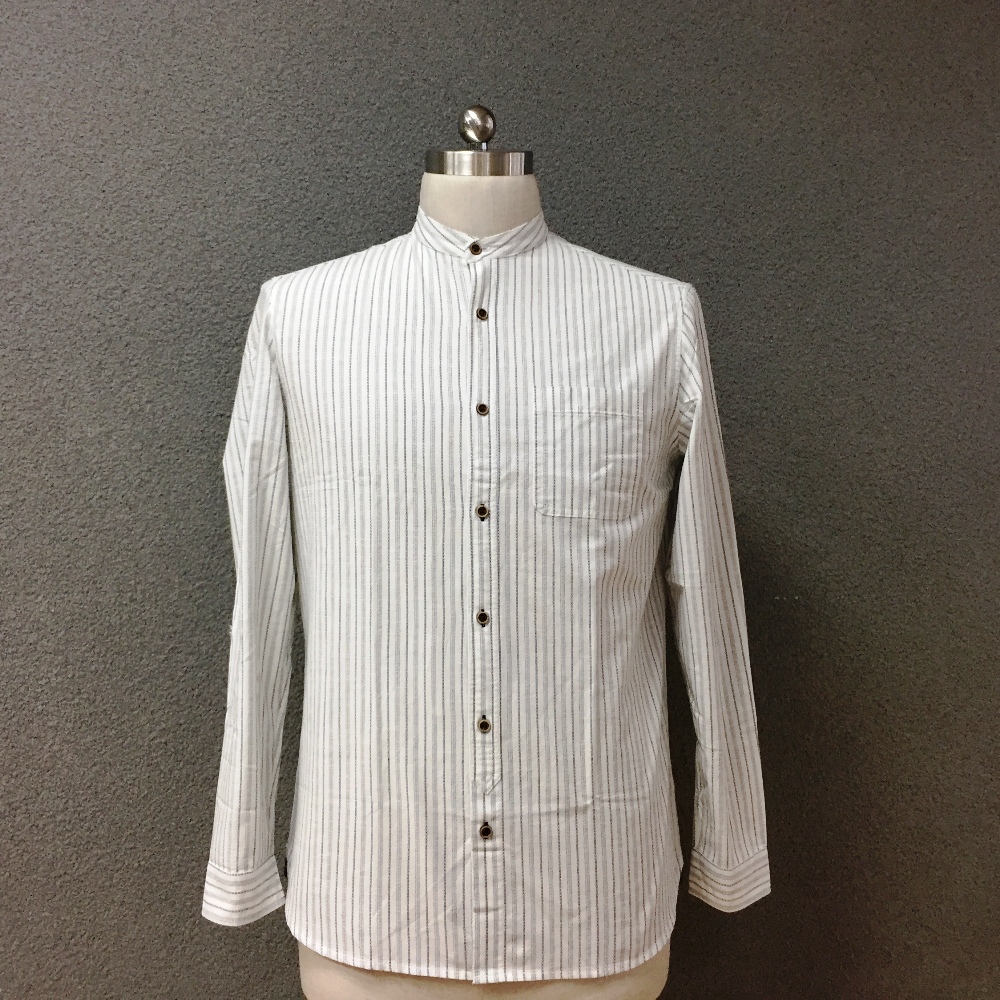 Men's cotton white yarn dyed long sleeves shirt