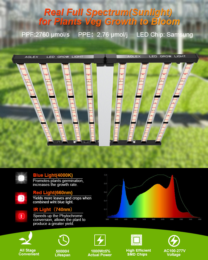 Barre di coltivazione a LED da 1000 W per piante mediche