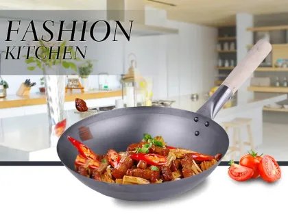 Restaurant Cooking 14 inch Wok Carbon Steel Wok flat Bottom Wok