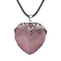 Rose Quartz Antique Silver Alloy Heart Pendant Necklace 45cm Black Cord