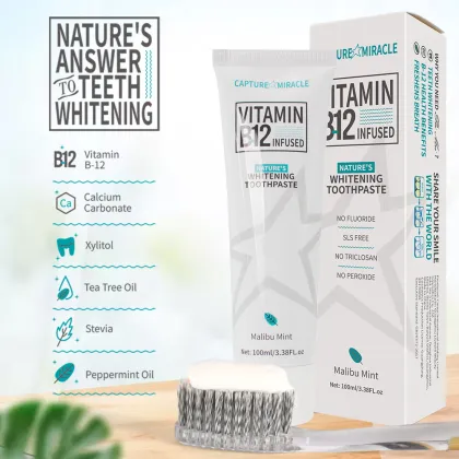 Organic Vitamin B12 Whitening Toothpaste - No Fluoride, Mint Flavor