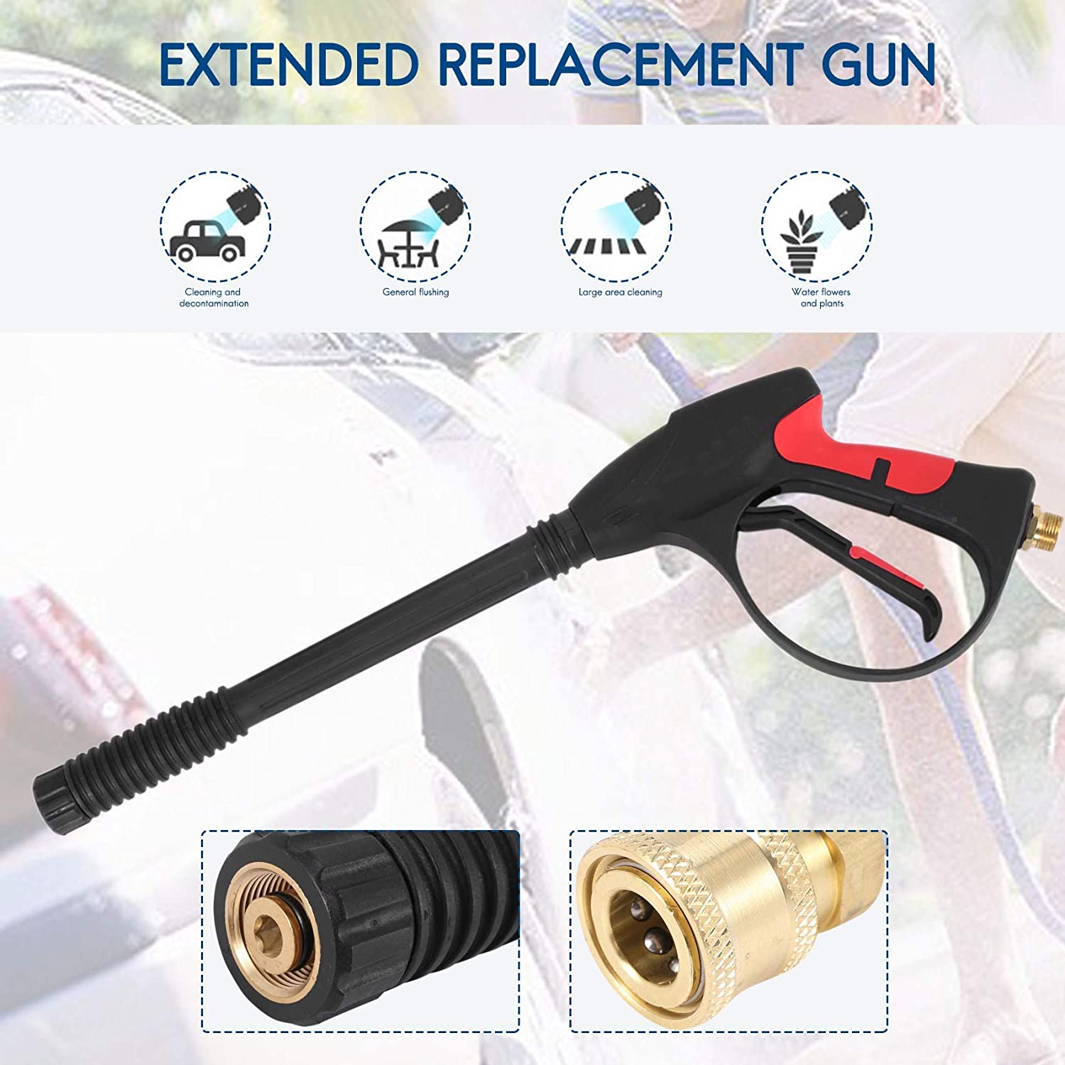 Πυροβόλο όπλο υψηλής πίεσης 4000psi Power Spray Gun με 21 ιντσών Extension Wand Lance, M22 14mm Fitting, 5 ακροφύσια γρήγορης σύνδεσης Fo