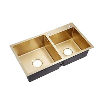 Dasen D8245 Luxury Handmade Brushed Gold Stainless Steel Double Bowl Kitchen Sink