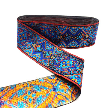 Tessuto in poliestere vintage jacquard ricamato a nastro etnico