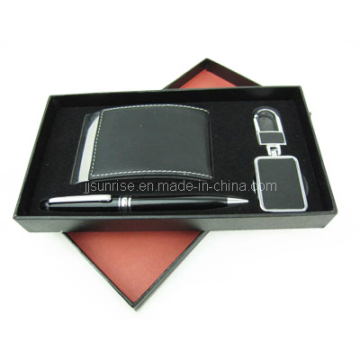 Metal Business Card Holder with Leather Set (JJ-8061-1)