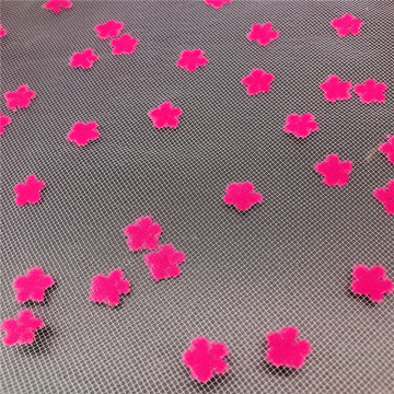 China Tejido de tul estampado con flocado de flores 100% poliéster