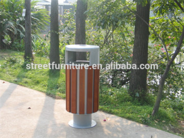 Wooden street litter bin outdoor wooden trash bin