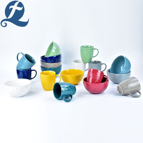 Kleurrijke Home Steengoed Keramische Leaf Relief Cup Set