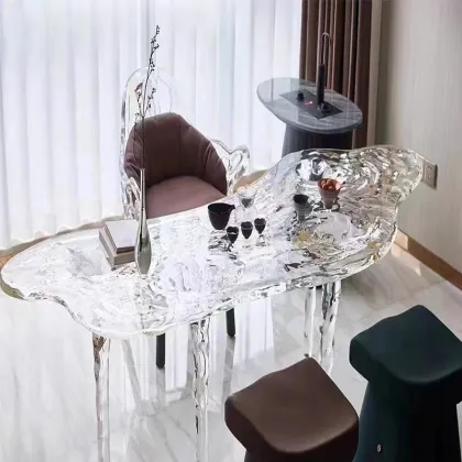 Transparent Epoxy Crystal Glacier Liquid Waterfall Dining Table