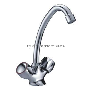 Two handles goose neck kitchen sink faucet
