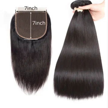 Human Hair 7x7 Lace Closure With Bundles Straight Hair Bundles With Closure Remy Brazilian Human Hair 3 Bundles With Closure