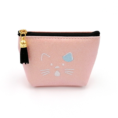 Canvas Coin Bags Custom cartoon cat glitter PU coin purse Factory