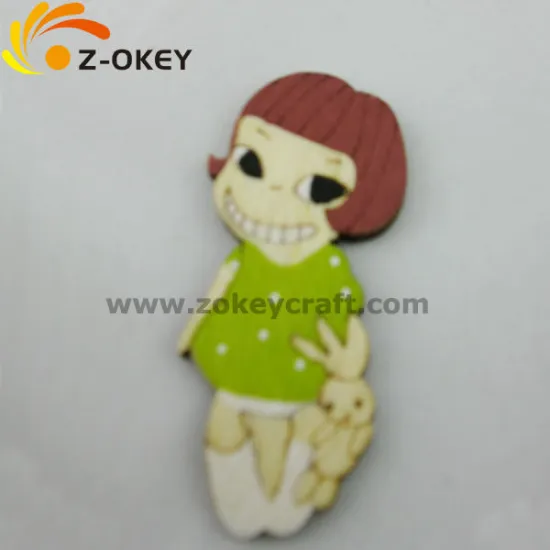 Handmade decorative Wooden silk screen printing fridge magnet pendant with cute girl shape