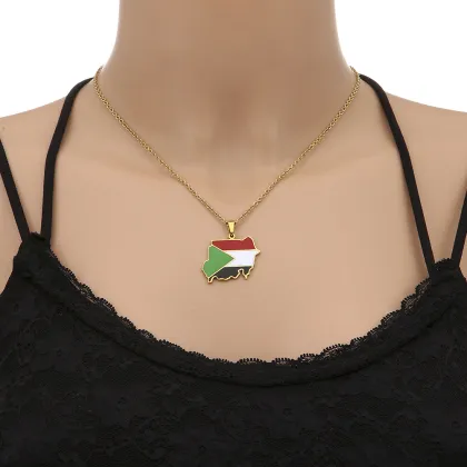 Custom African Map Jewelry: The Republic of the Sudan Map Necklace, Enamel Pendant on Stainless Steel