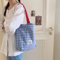 Customized Durable Blue Lattice Shoulder Canvas Bag