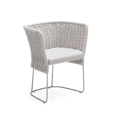 Upholstered Waterproof Stainless Steel Legs Outdoor Dining Rope Chair