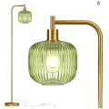 Green striped glass shade LED bulb floor lamp