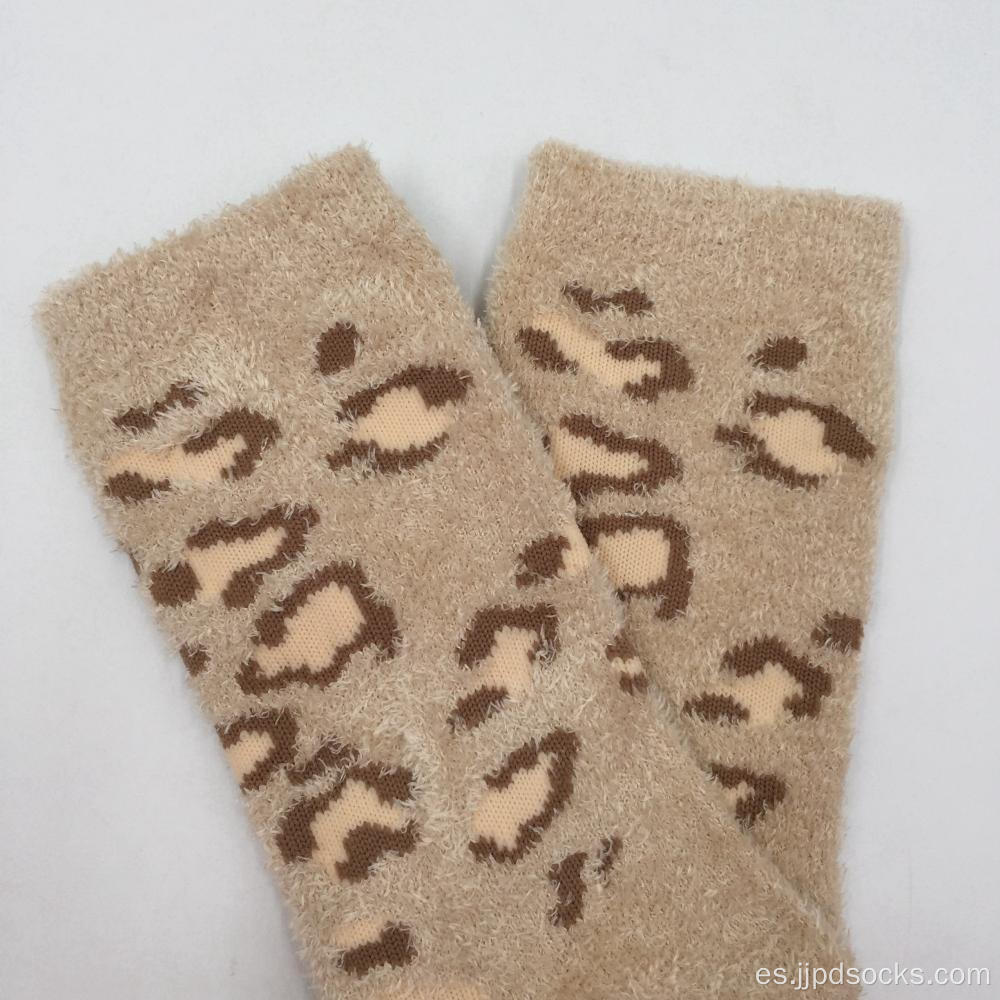 Hilo de plumas leopardo calcetines acogedores