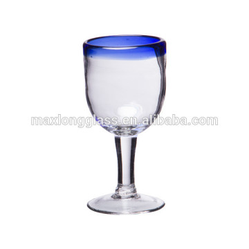 Rustic Wine glass and blue rim,330ml.