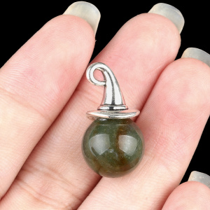 Fancy Jasper 12mm Balls & Spheres Silver Wizard Cap Pendant for Making Jewlery Stone Beads Halloween Charms Decor Gift