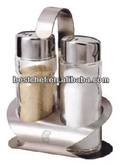 2-pcs Salt & pepper set with shelf stainless steel & glass