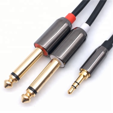 Gold Plated 3.5mm to Dual 6.35mm TS Mono Y Cable Splitter