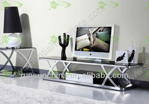 Morden linght stainless steel toughened glass TV stands