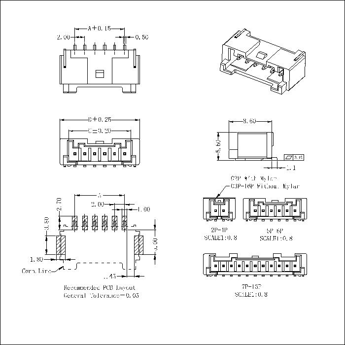 2,00 mm Pitch SMT Wafer PAD Sokcet