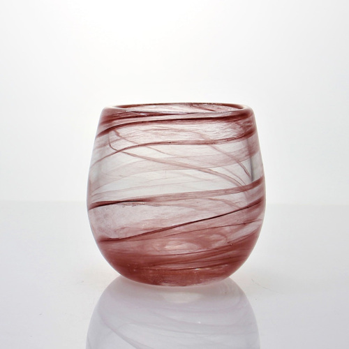 Red Round Colored Cloudy Candle Holder Glass Cup