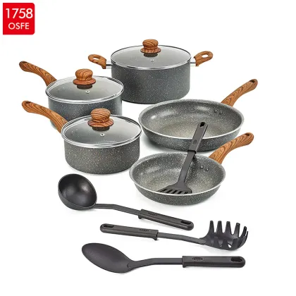 Wooden Paint Pressed aluminium stone granite coated Cookware