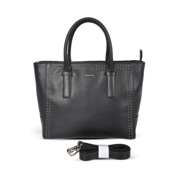 Large Leather Multi-Purpose Open Tote Black Bag