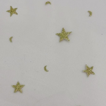 Transparenter Tüll aus Nylon mit glitzerndem Goldstern und Mond