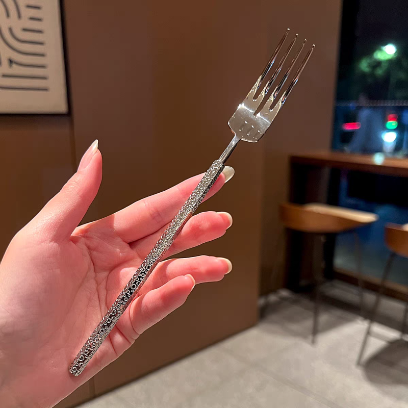 Stainless Steel Hammered Hex Handle Salad Fork