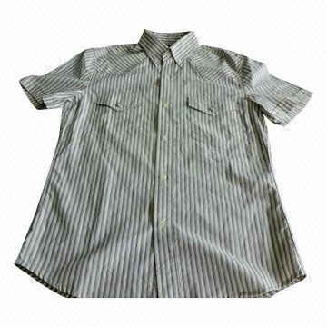 Men's Shirt, 100% Cotton Fabric, Striped, Short Sleeves, OEM Orders are Welcome