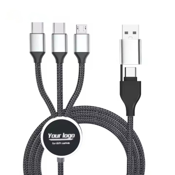 New Arrival OEM Multi Phone Charger - Fast Charging Nylon Universal USB PD 3 5-in-1 LED Light-up Logo Cable for Promotional Gifts