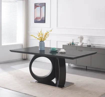 Double Ring Glass Dining Table with Blue Chairs