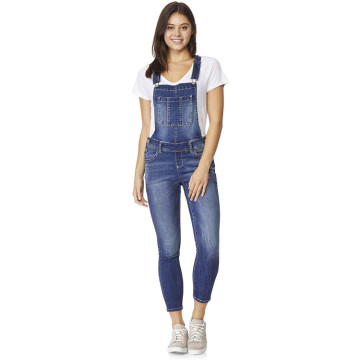 Women's Autumn Casual Denim Jumpsuits with Adjustable Suspenders in Solid Colors