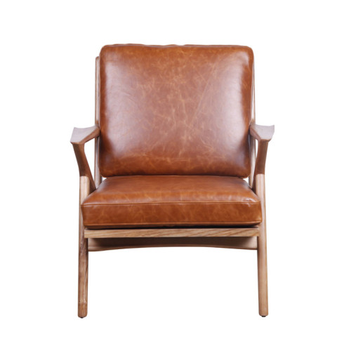 Mid Century Wooden Leather Z Lounge Chair