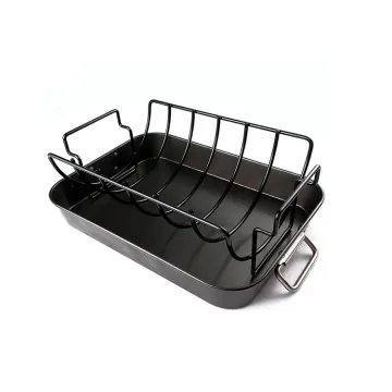 Grill Roaster Pan Nonstick Roasting Tray With Rack Carbon Steel Roasting Pan Rack   baking pans