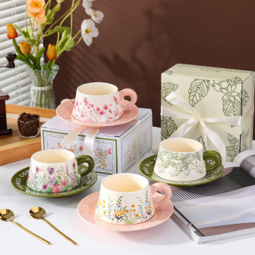 Modern Ceramic Cappuccino Cup and Saucer Set - Hot Selling 280ml Coffee Mug with Handle