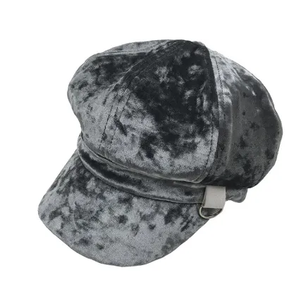 2024 Autumn Winter Smooth Shiny Polyester Velvet Beret Hat
