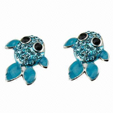 Blue Cartoon Crystal Stud Earrings, Fashion Butterfly Diamond